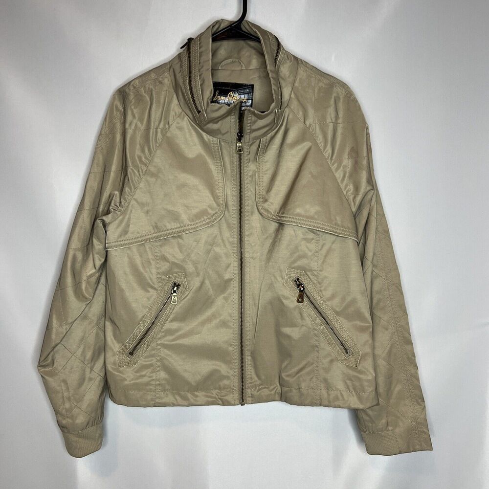 Sam Edelman Bomber Zipper Jacket Beige Tan Womens Size Large Quilted Y2K